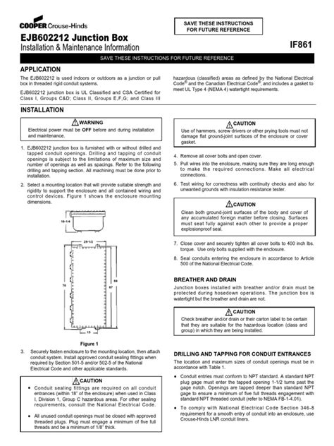 SAVE THESE INSTRUCTIONS EJB602212 Junction Box 